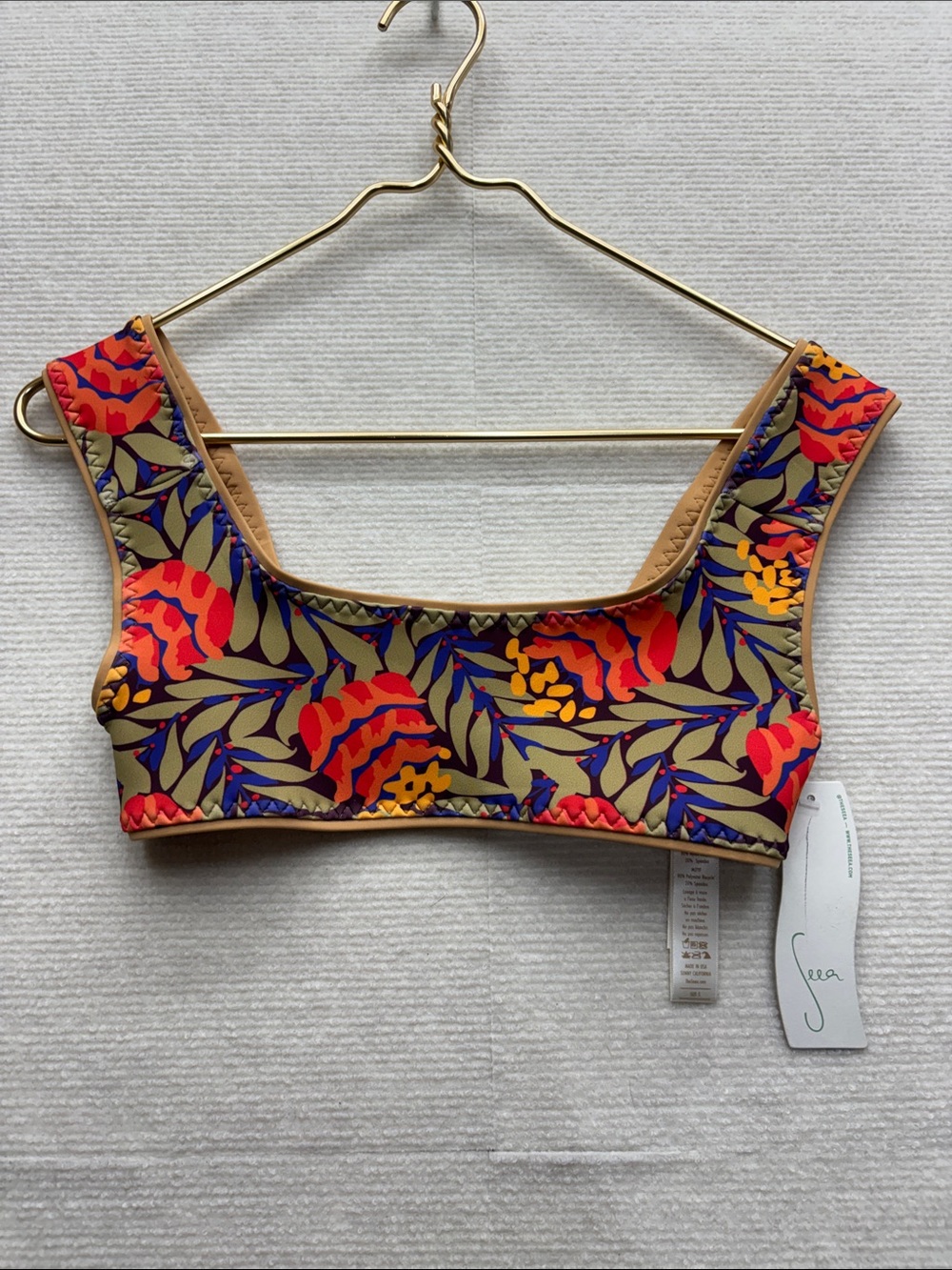 Seea Bold Tropical Scoop Crop Top - Olive, Red, Orange, Blue